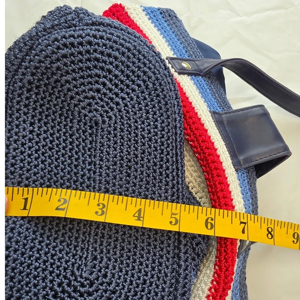 Unbranded Crochet Tote Bag Women Large Multicolor Nautical Striped Excellent